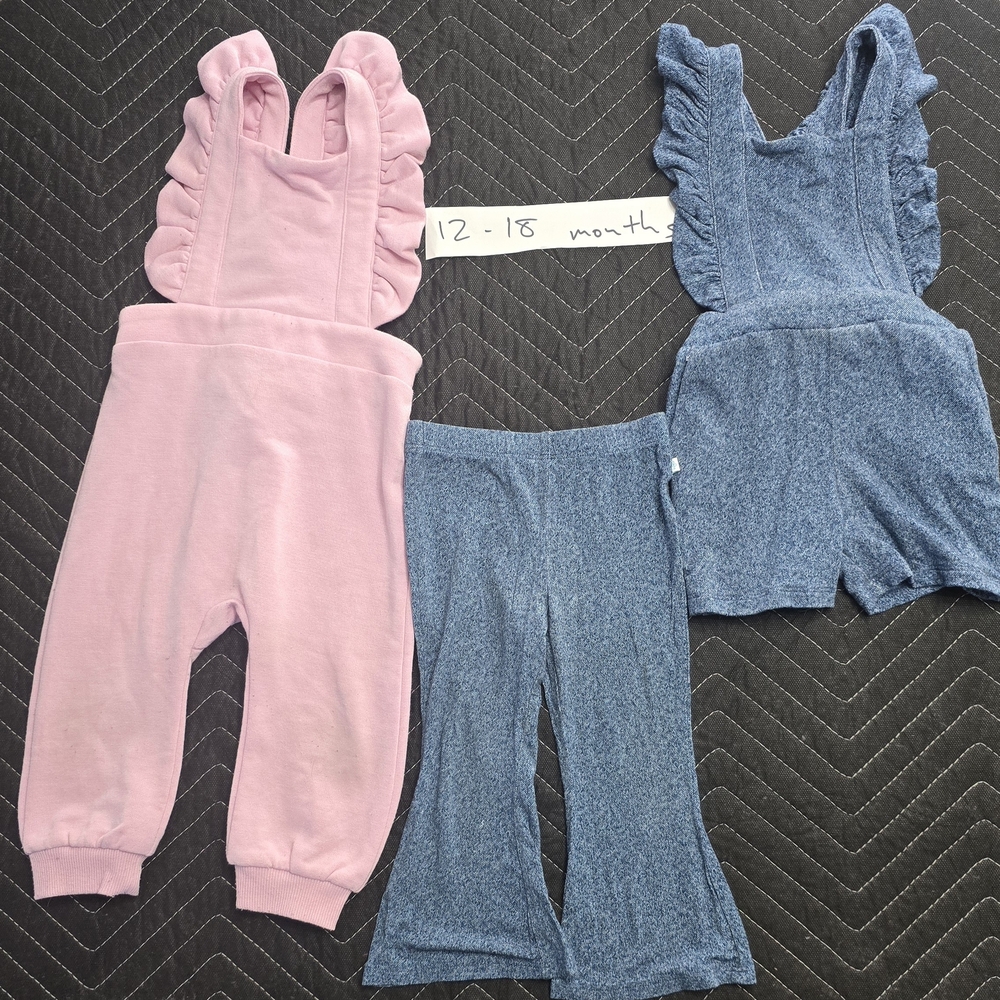 Posh Peanut Pink and Blue Ruffle Jumpsuit Set